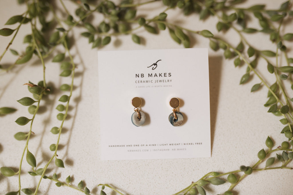 Donut Stud Earrings in Yellow Gold with Unglazed Ceramic Donut by NB Makes – Nickel-Free