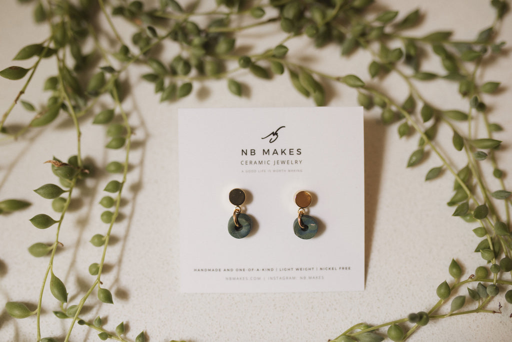 Donut Stud Earrings in Yellow Gold with Unglazed Ceramic Donut by NB Makes – Nickel-Free