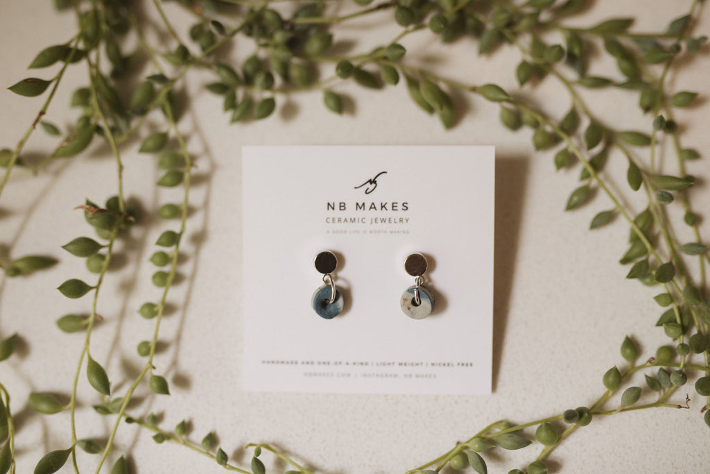 Donut Stud Earrings in White Gold with Unglazed Ceramic Donut by NB Makes – Nickel-Free