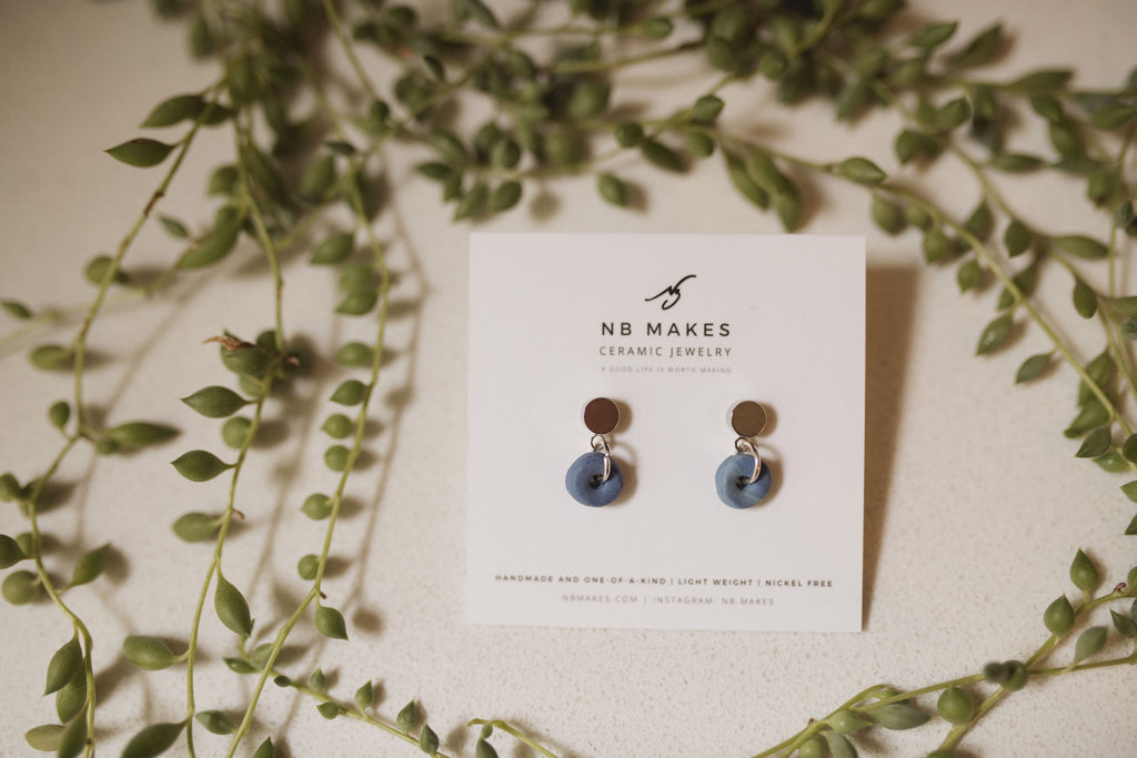 Donut Stud Earrings in White Gold with Unglazed Ceramic Donut by NB Makes – Nickel-Free